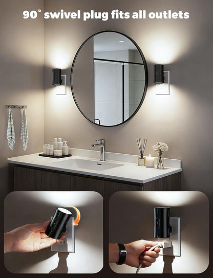 Night Light, 2-Pack Dimmable Plug-in Night Light with Auto On/Off & 90°Rotatable Plug, 0-100LM Adjustable Brightness,1W Ultra Low Energy for Bedroom, Hallway, Bathroom, Kids Room, White