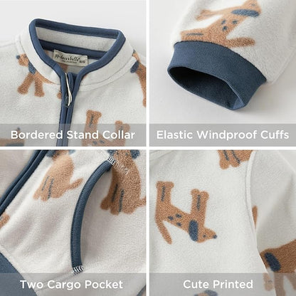 DAVE&BELLA Toddler Printed Polar Fleece Jacket, Zip Up Lightweight Outerwear for Kids Boys Girls Fall Spring Coat 2-9 Years