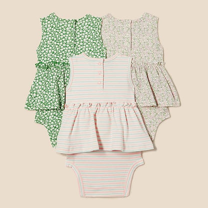 Amazon Essentials Baby Girls' Sleeveless Bodysuit Dress, Pack of 3