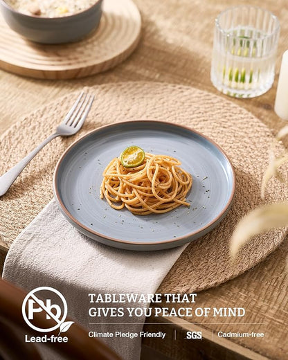 Famiware Meteor Plates and Bowls Sets for 4, 12 Pieces Dinnerware Sets, Microwave and Dishwasher Safe Dishes Set, Blue Gray