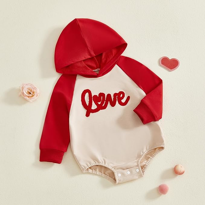 Thorn Tree Baby Boy Valentines Outfit Hooded Sweatshirt Bubble Romper Newborn Sweater Infant Onesie Hoodie
