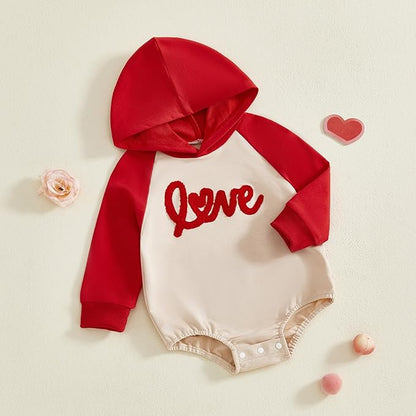 Thorn Tree Baby Boy Valentines Outfit Hooded Sweatshirt Bubble Romper Newborn Sweater Infant Onesie Hoodie