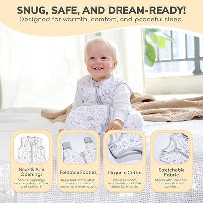 Mama Cheetah Toddler Sleep Sack with Feet 4T-5T, 1.0 TOG Organic Cotton Baby Wearable Blankets with Legs, Baby Sleeping Bag for Walkers, Early Walker X-Large