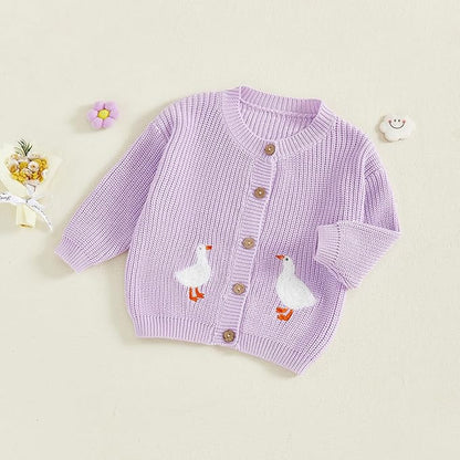 Baby Girl Cardigan Sweater Toddler Goose Embroidered Button Down Knit Sweaters Fall Winter Knitwear Jacket Clothes