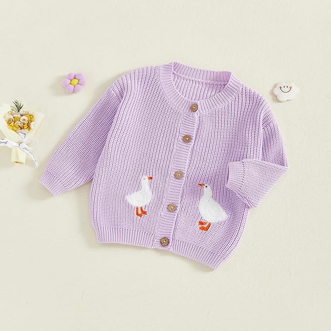Baby Girl Cardigan Sweater Toddler Goose Embroidered Button Down Knit Sweaters Fall Winter Knitwear Jacket Clothes