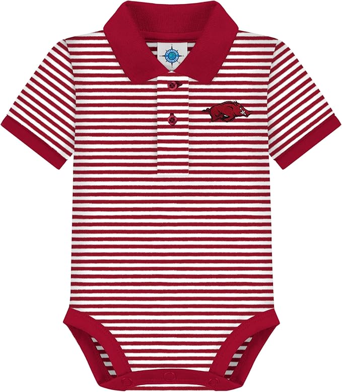 Creative Knitwear College Baby Striped Polo Bodysuit - Team Logo, Multiple Colors, for Boys & Girls (0-12 Months)