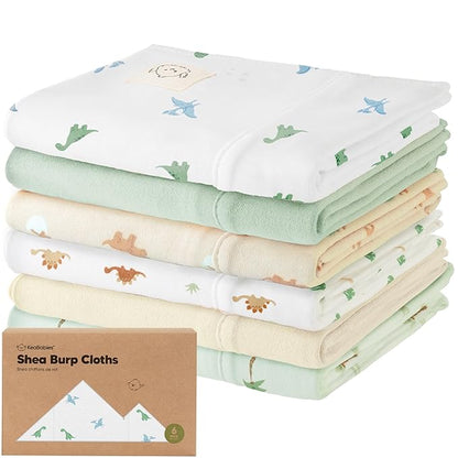 Organic Burp Cloths Baby Boy, Girl - 6-Pack Large Cotton Burping Cloths for Babies, Spit Up Rags, Super Absorbent, Ultra Soft Newborn Rag, Gender Neutral, Machine Washable, Durable (Roarsome)