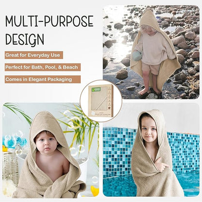 Organic Cotton Plush Woven Hooded Baby Towels, 31x31 Inches, Plush Bath Towels with Hood for Newborns and Kids, Girls & Boys (Ivory, 31.4" L x 31.4" W)