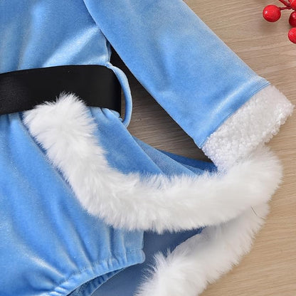 Newborn Infant Baby Girl Christmas Clothes Santa Claus Romper Dress Fur Trim Velvet Jumpsuit Bodysuit Hat Costume