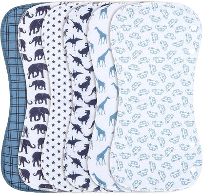 2-in-1 Burp Cloths and Baby Bibs - 6 Pack Large Super Absorbent Soft Cotton Burping Cloths for Spit Up, 3 Layers Thick Baby Burp Rags for Girls & Boys