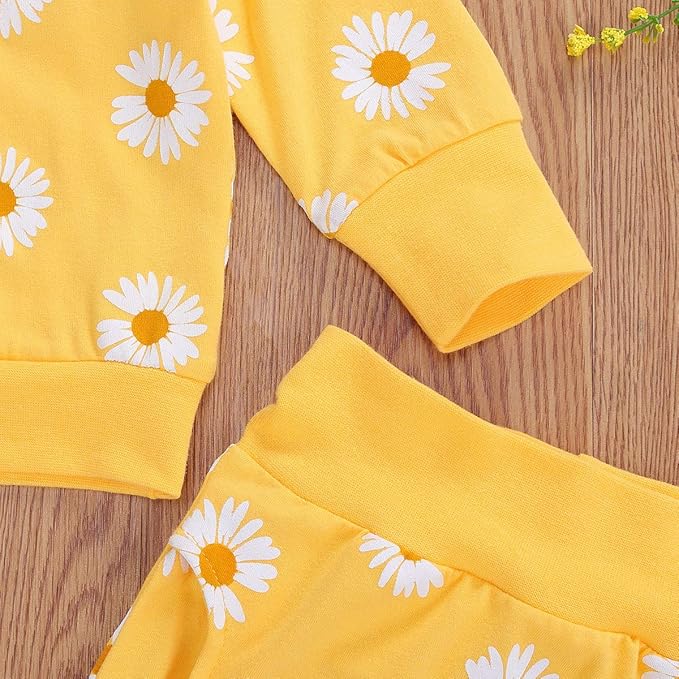 3Pcs Baby Girl Outfits Daisy Sweatshirt + Pants + Headband Infant Fall Winter Clothes