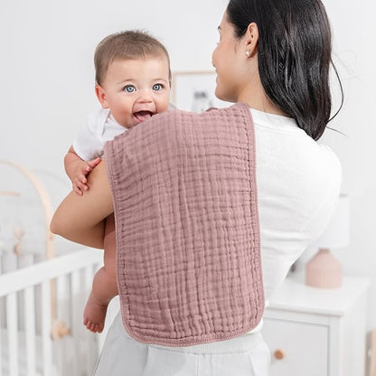 Comfy Cubs Muslin Burp Cloths 20" x 10", Pack of 6 - Large, 6-Layer, Ultra Absorbent 100% Cotton for Baby Drool and Messes - Soft, Safe & Gentle Baby Burp Cloths Set for Boys & Girls - Mauve