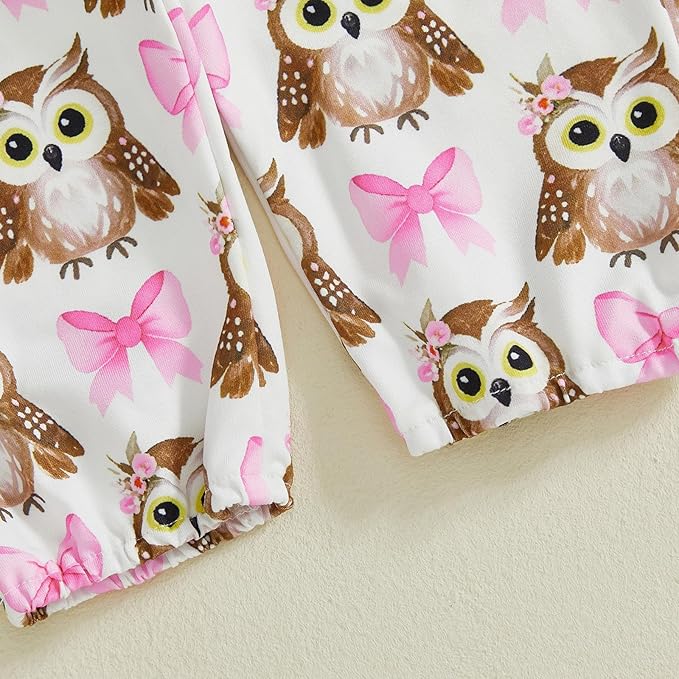 Newborn Baby Girl Clothes Owl Ruffle Long Sleeve Romper Onesie and Casual Pants Winter Spring Outfit Clothing Set