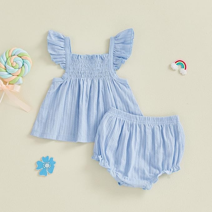 Mubineo Baby Girl Summer Clothes Cute Ruffle Tops Dress Shorts Outfits Set Infant Toddler Shrit Bloomers Princess Outfit