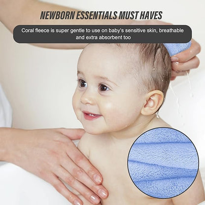 Sunny zzzZZ Ultra Soft 24 Pack Baby Washcloths - 10x10 Inches - Coral Fleece Extra Absorbent Wash Clothes for Babies, Infants and Toddlers - Sensitive Skin and Newborn - Ideal Baby - Sky Blue