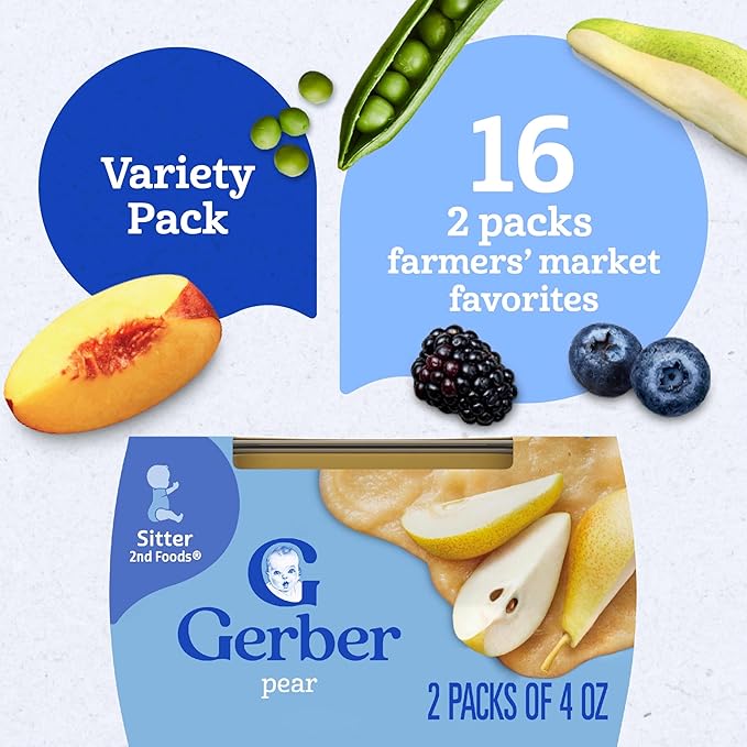 Gerber Stage 2 Baby Food, Farmers’ Market Puree Tubs, No Added Colors or Flavors, Baby Puree, Variety 32-Pack