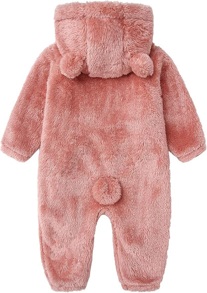 Baby Furry Jumpsuit Infant Bear Onesies Zipper Long Sleeve One-Piece Romper Hoodie Baby Outwear Snowsuit