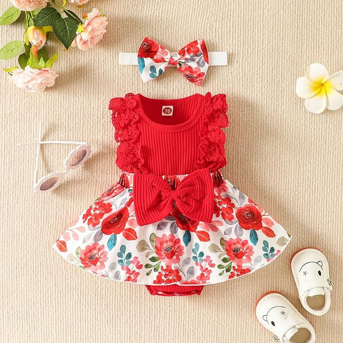 Baby Girl Clothes Newborn Romper Dress Infant Lace Ruffle Sleeveless Summer Outfits with Headband 0-12 Months