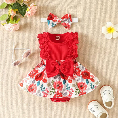 Baby Girl Clothes Newborn Romper Dress Infant Lace Ruffle Sleeveless Summer Outfits with Headband 0-12 Months