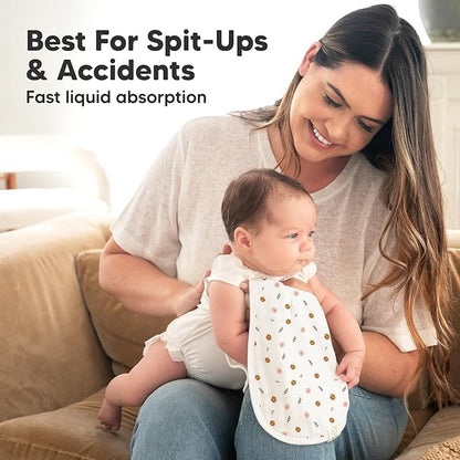 5-Pack Muslin Burp Cloths Baby Boy, Girl - Very Absorbent Baby Burp Cloth Rags, 8-Layers Viscose Derived from Bamboo Cotton Muslin Towel, Super Soft Spit Up Rags, No Shrink Washcloths (Petals)