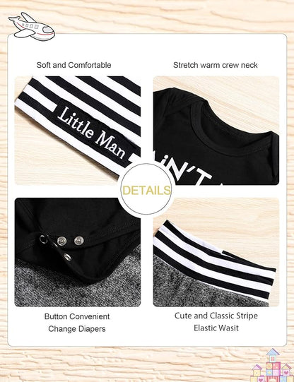 Fommy Newborn Baby Boy Clothes New to The Crew Letter Print Romper+ Pants+Hat 3PCS Outfit