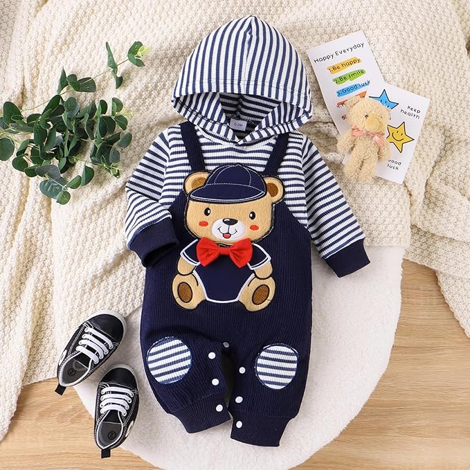 Baby Boy Clothes Newborn Hoodie Romper Fall Winter One-piece Outfit Infant Cute Cartoon Clothing Set 0-18 Months