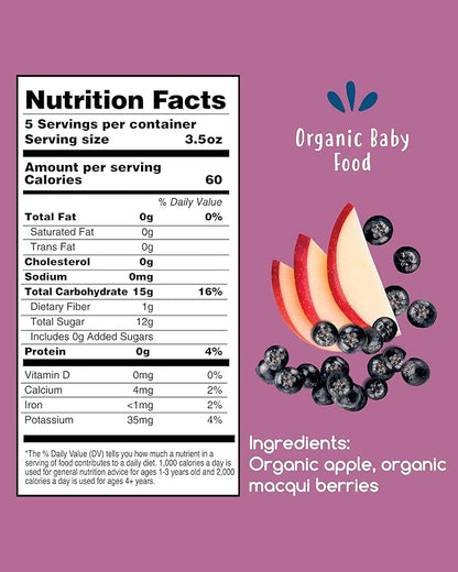Amara Organic Baby Food - Stage 2 - Applesauce & Maqui Berry - Baby Cereal to Mix With Breastmilk, Water or Baby Formula - Shelf Stable Baby Food Pouches Made from Organic Fruit - 10 Pouches, 3.5oz Per Serving