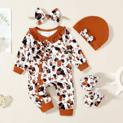 Infant Baby Girl Clothes Newborn Girl Romper Fall Winter Outfit Ruffle Long Sleeve Jumpsuit Romper Cute Baby Girl Outfit