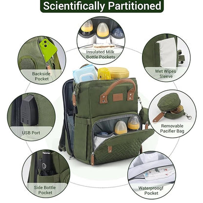 JOLLITO Diaper Bag Backpack with Changing Station Large Capacity Multifunction Baby Bags for Boy Girl Travel For Moms Dads Baby Registry Search Essentials Shower Gifts