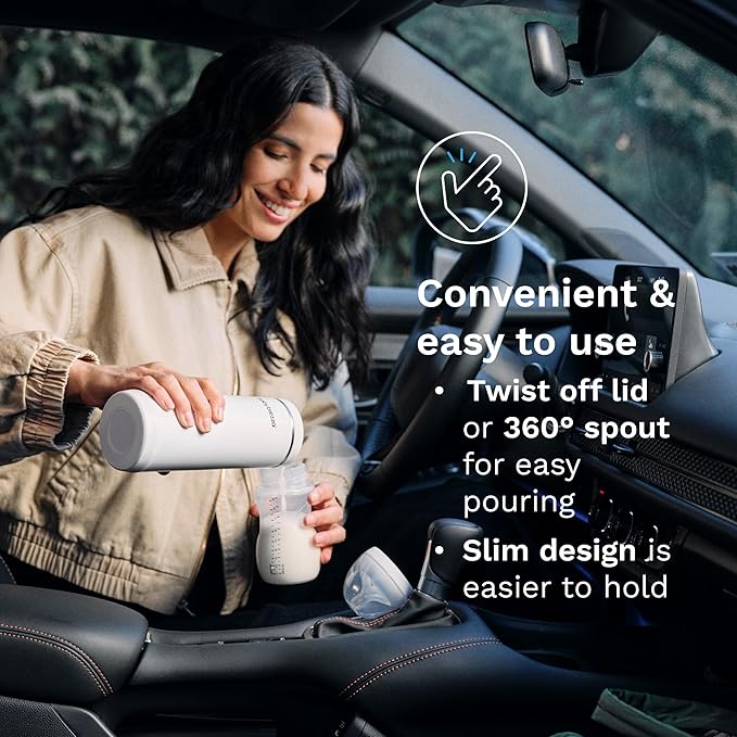 Baby Brezza Portable Warmer – 3X Faster Baby Bottle Warming - Travel Breastmilk and Formula Warmer - Safe, Even Heating - Up to 9oz - No Adapters, White