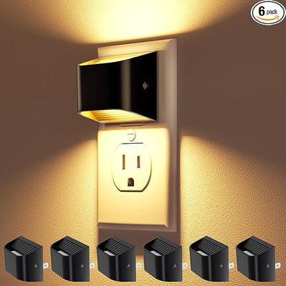 VOLISUN Night Lights Plug into Wall, 6 Pack Up and Down LED Night Light with Dusk to Dawn Light Sensor, 3000K Warm White Nightlight for Hallway, Bedroom, Bathroom, Kitchen Black