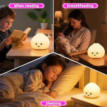 Night Light for Kids, Rechargeable Dimmable Silicone LED Nightlight with 7 Colors, Baby Nursery Night Lamp, Touch Squishy Lamp, Cute Gifts for Girls, Boys, Toddler Room Decor, Dumpling