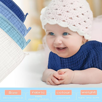 Buryeah Muslin 20 Pcs Burp Cloths Large 20" x 10" 100% Cotton 6 Layers Ultra Absorbent and Soft Hand Washcloths for Baby Drool and Messes Gentle Burp Cloth for Boys & Girls(Cool Colors)