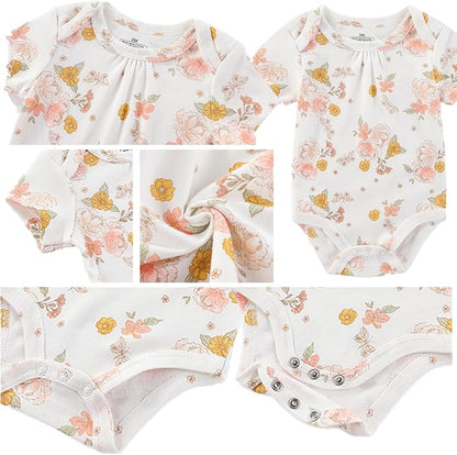 Baby Boy Girl Short Sleeve Bodysuits New Born 100% Cotton Clothes 5-Pack 0-12M