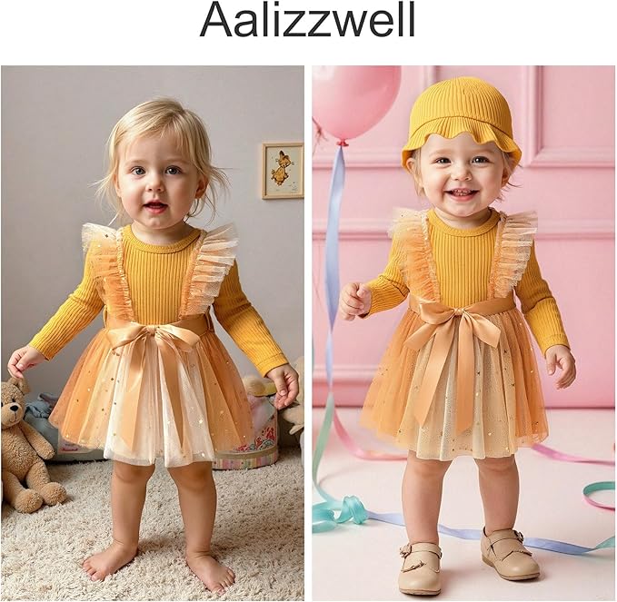 Aalizzwell Infant Newborn Girls Long Sleeve Bodysuit Dress
