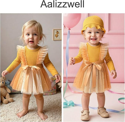 Aalizzwell Infant Newborn Girls Long Sleeve Bodysuit Dress