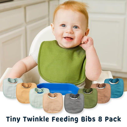 Tiny Twinkle 8 Pack Baby Bibs for Drooling and Teething – Waterproof & Absorbent Bibs for Baby Girl & Boy, Machine Washable Infant Bib Set for Newborns and Toddlers (Spring Boy Set 8-Pack)
