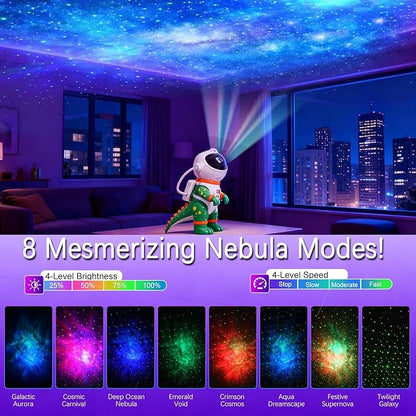 Galaxy Star Projection Night Light, Dinosaur Astronaut Space Projector with Timer, Remote Control, 8 Lighting Modes, Green Nebula Effects for Kids Room Ceiling Decor(Green)