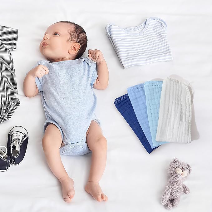 Buryeah Muslin 20 Pcs Burp Cloths Large 20" x 10" 100% Cotton 6 Layers Ultra Absorbent and Soft Hand Washcloths for Baby Drool and Messes Gentle Burp Cloth for Boys & Girls(Cool Colors)