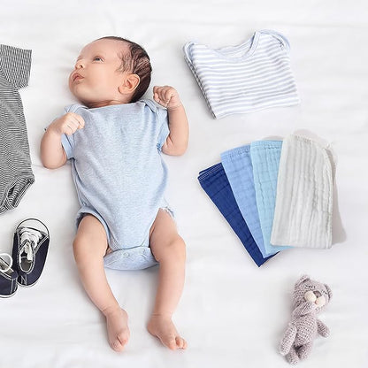 Buryeah Muslin 20 Pcs Burp Cloths Large 20" x 10" 100% Cotton 6 Layers Ultra Absorbent and Soft Hand Washcloths for Baby Drool and Messes Gentle Burp Cloth for Boys & Girls(Cool Colors)