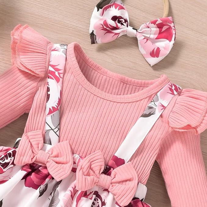 Unutiylo Preemie Newborn Baby Girl Clothes Romper Suspender Dress Fall Winter Outfits Ruffle Long Sleeve Jumpsuit