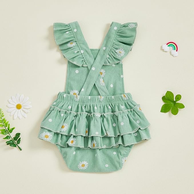 Thorn Tree Baby Girl Summer Clothes Newborn Outfit Ruffle Romper Infant Baby Dress Bow Headband Solid Cute Outfits Girls