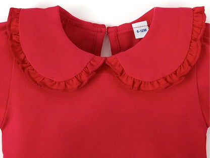 Magic Park 0-24M Infant Girl Peter Pan Collar Romper Baby Long Sleeve Bodysuit Girls Ruffle Jumpsuit Casual Winter Tops