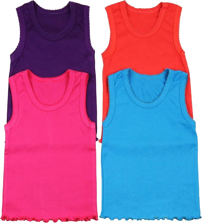 ToBeInStyle Girl's 4 Pack Ruffle Hem Cotton Tank Tops