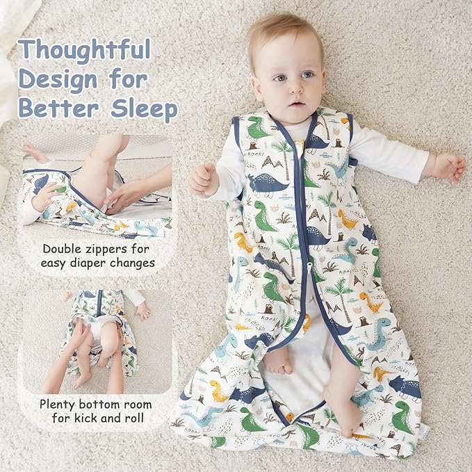 Looxii Baby Sleep Sack 0.5 TOG, 100% Cotton 3 Pack Wearable Blanket Baby Sleep Bag for Newborn Infant, 2-Way Zipper Lightweight Toddler Sleeping Sack 0-6 Months