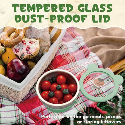 MR. CHOU Baby Suction Bowl Set with Spoon & Fork, Insulated Double-Layer 18/8 Stainless Steel Toddler Bowls with Silicone Suction Cup & BPA Free Airtight Lids, Green