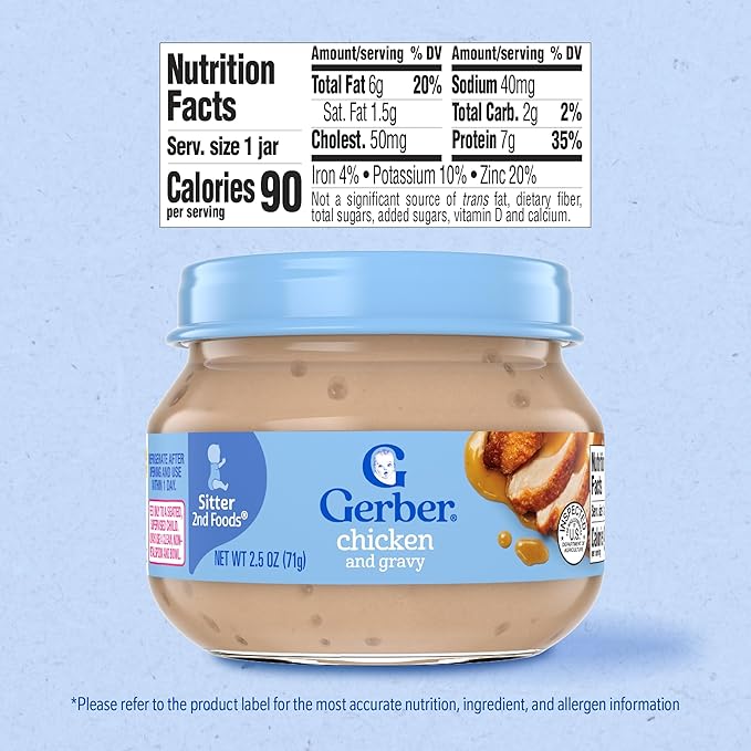 Gerber Stage 2, Chicken and Gravy Jar, Baby Food, Mealtime Poultry Puree