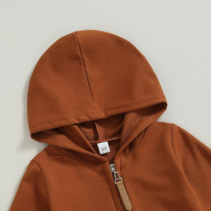 allshope Newborn Baby Boy Girl Fall Outfit Romper Long Sleeve Hooded Solid Zipper Onesie Jumpsuit Bodysuit Infant Clothes