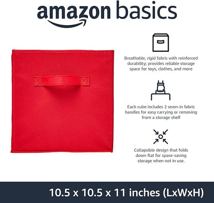 Amazon Basics Cube Organizer Storage Bins Handles, Collapsible Fabric, 10.5"x10.5"x11", Red (Pack of 30)