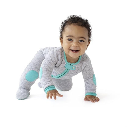 baby deedee Sleepsie Cotton Quilted Footie Pajama,Heather Gray/Teal,12-18 Months,528
